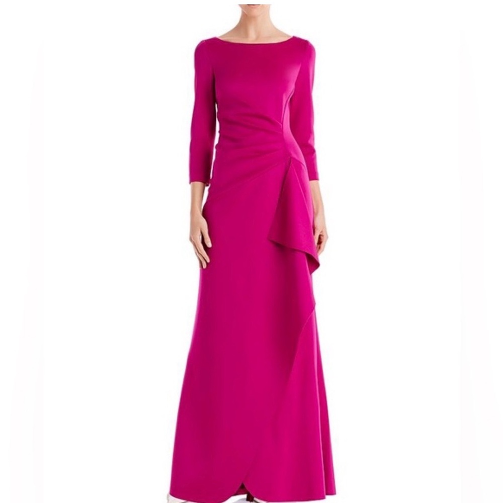 Eliza J Draped Scuba boatneck gown three-quarter sleeves Size 8